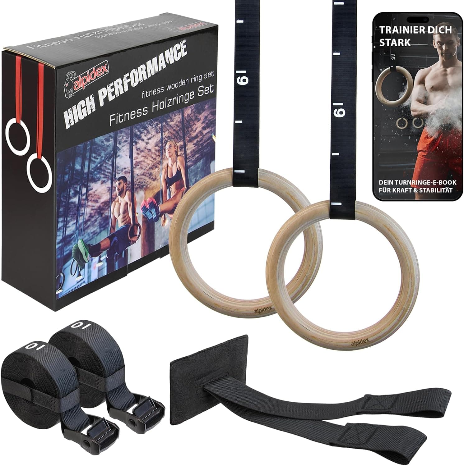 Anneaux de Gymnastique Bois + Sangles